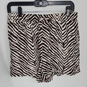 Primark women Zebra Print High Waist Shorts, Size Medium, Dark Brown & Cream